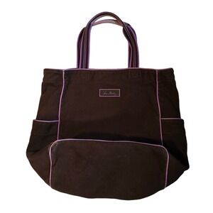Vera Bradley Canvas Large Tote Bag 16x19 Brown Purple Outer Pockets Work Diaper
